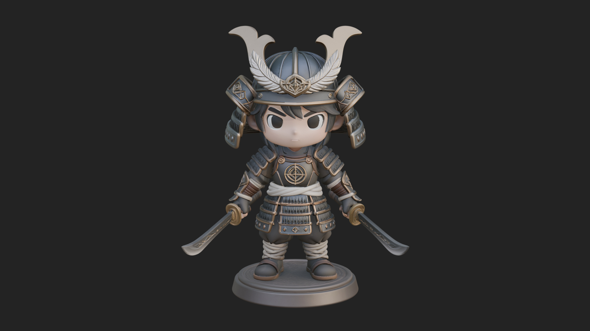 Chibi Samurai Warrior Statue Design 5 3D Print Model 3D Model