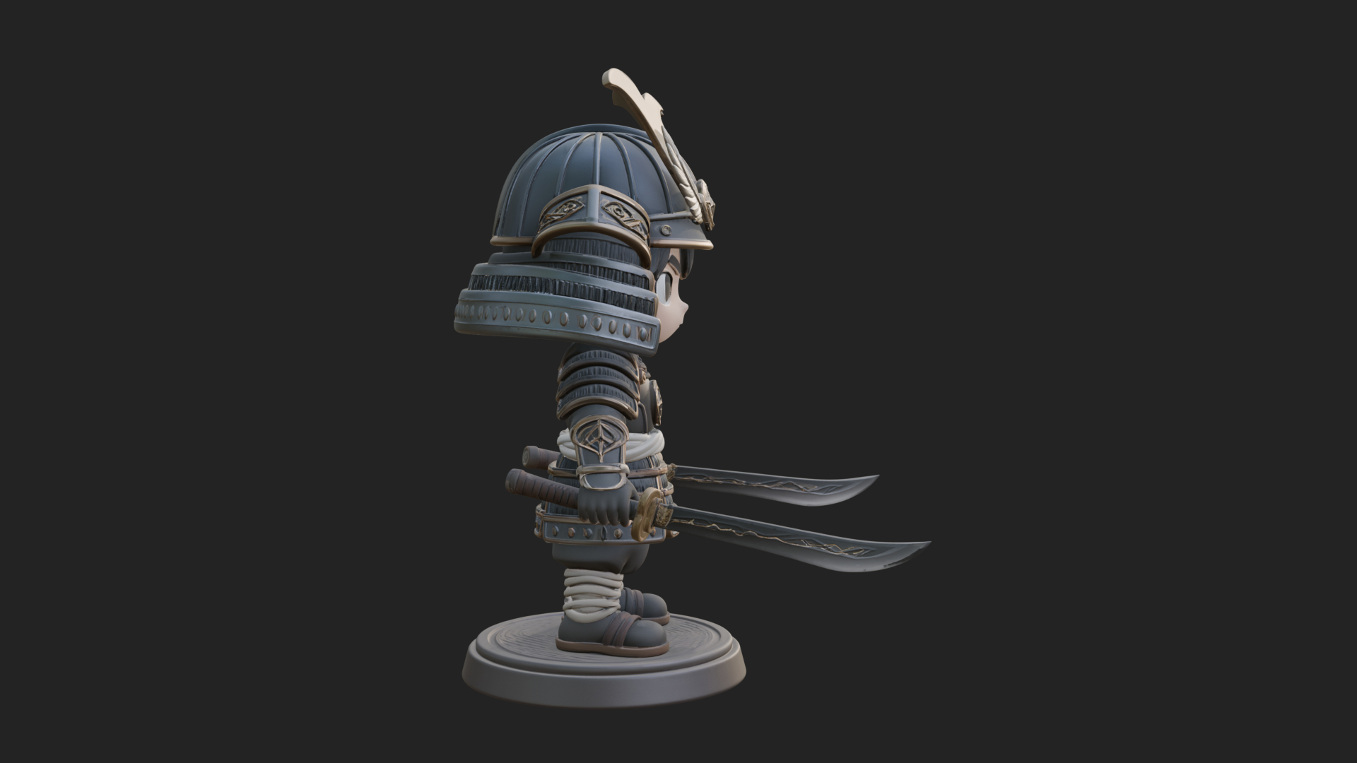 Chibi Samurai Warrior Statue Design 5 3D Print Model 3D Model