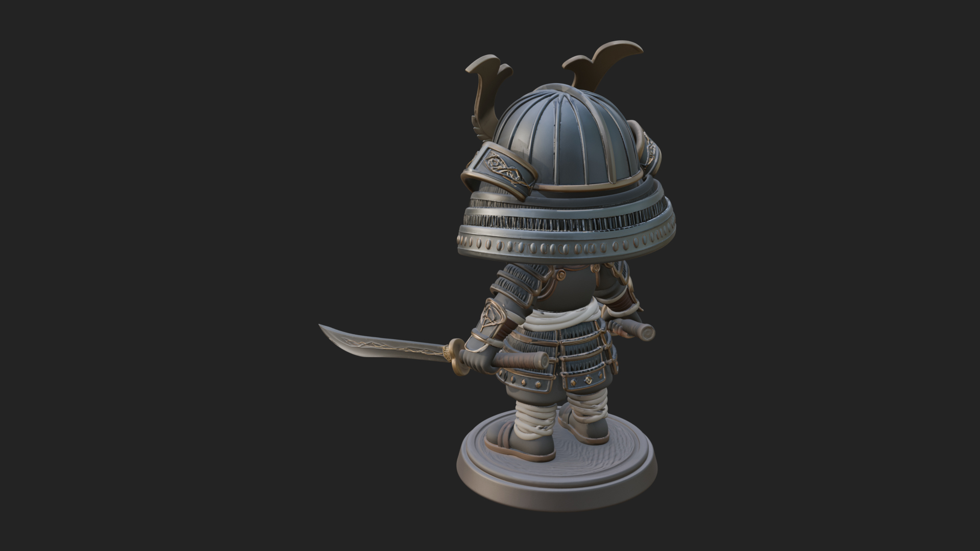 Chibi Samurai Warrior Statue Design 5 3D Print Model 3D Model