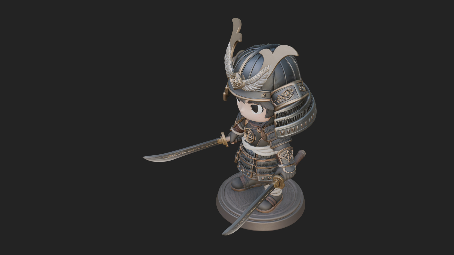 Chibi Samurai Warrior Statue Design 5 3D Print Model 3D Model