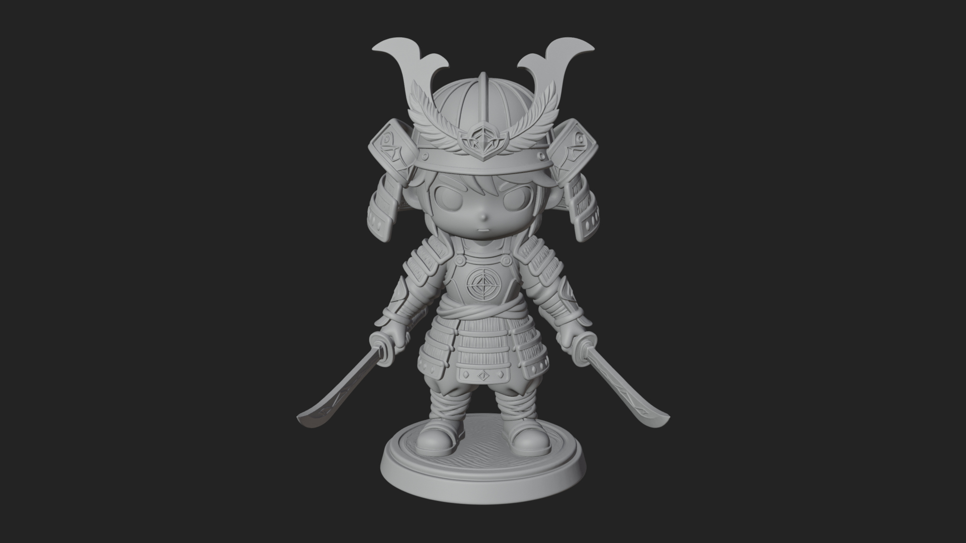 Chibi Samurai Warrior Statue Design 5 3D Print Model 3D Model