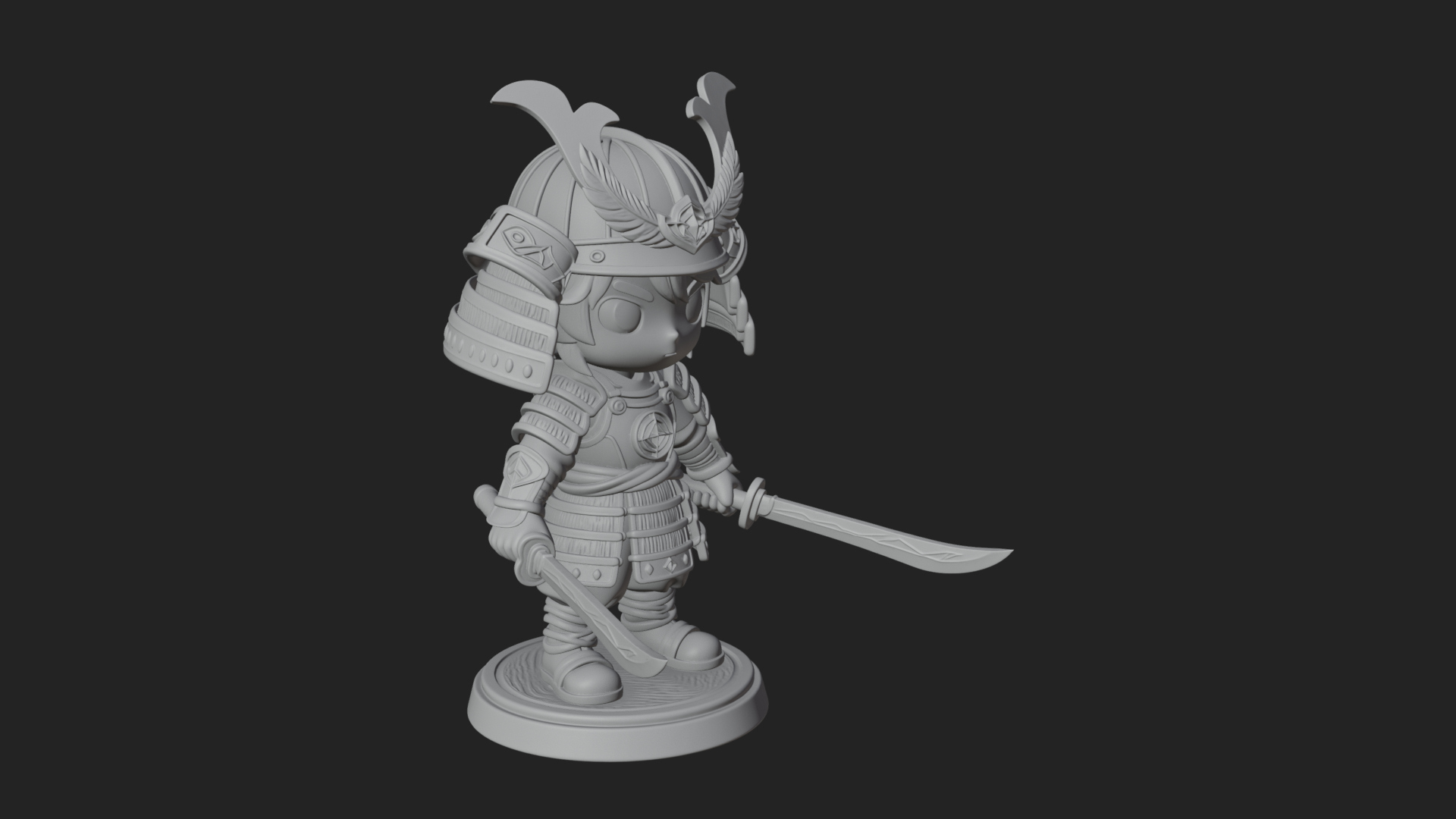 Chibi Samurai Warrior Statue Design 5 3D Print Model 3D Model