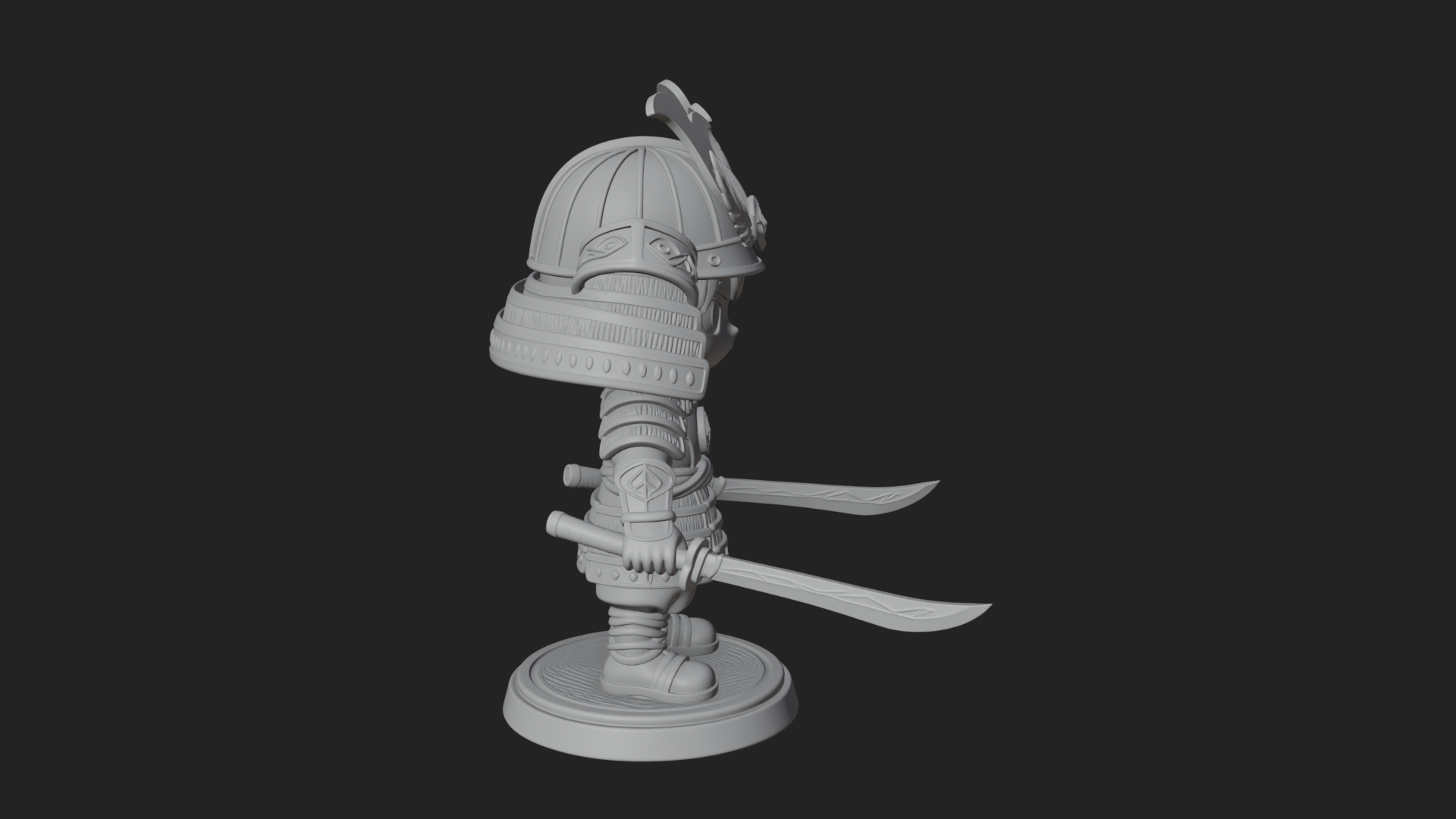 Chibi Samurai Warrior Statue Design 5 3D Print Model 3D Model