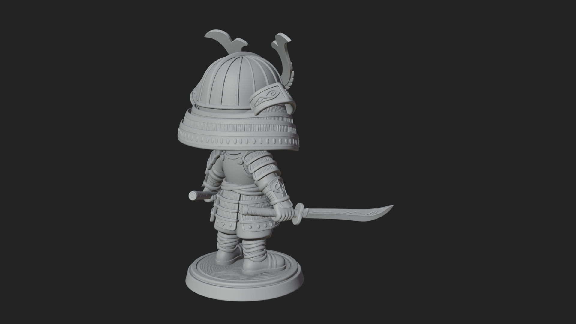 Chibi Samurai Warrior Statue Design 5 3D Print Model 3D Model