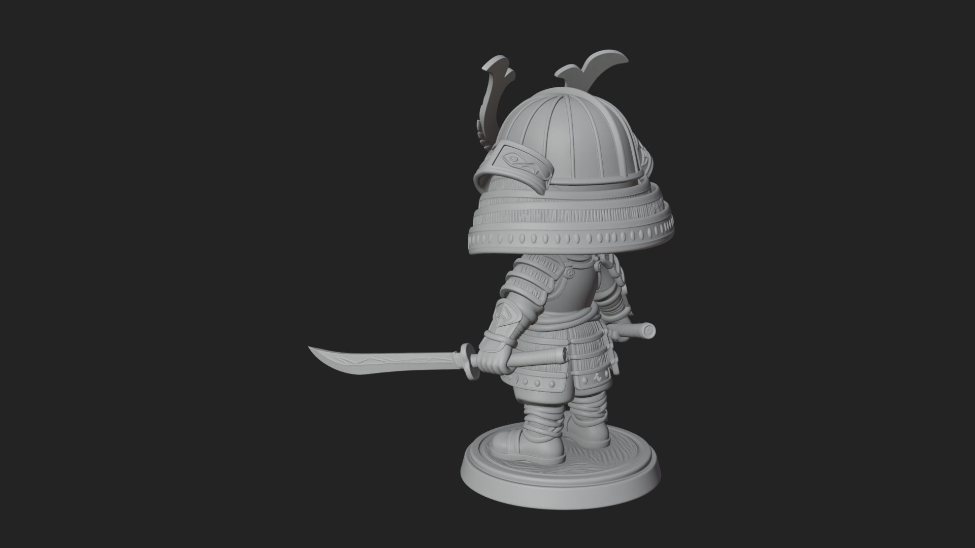 Chibi Samurai Warrior Statue Design 5 3D Print Model 3D Model