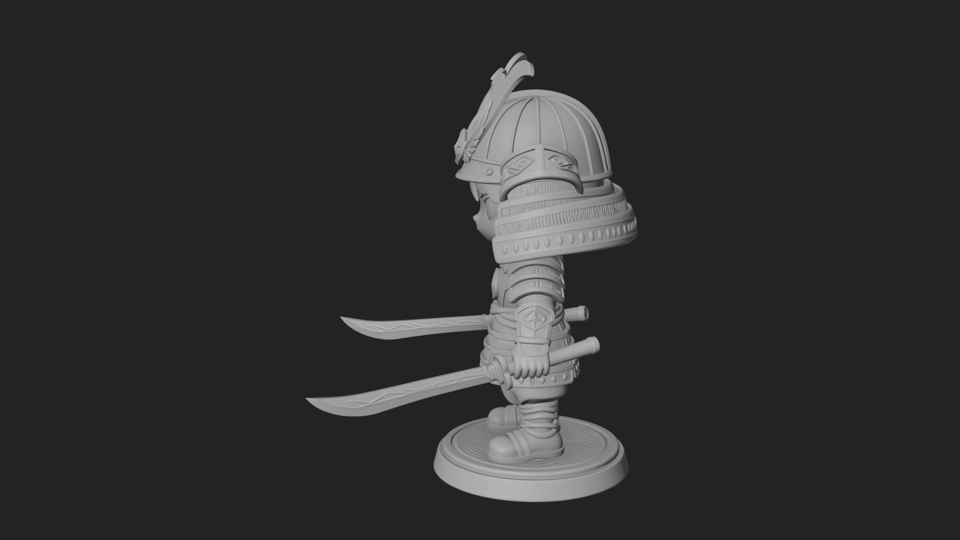 Chibi Samurai Warrior Statue Design 5 3D Print Model 3D Model