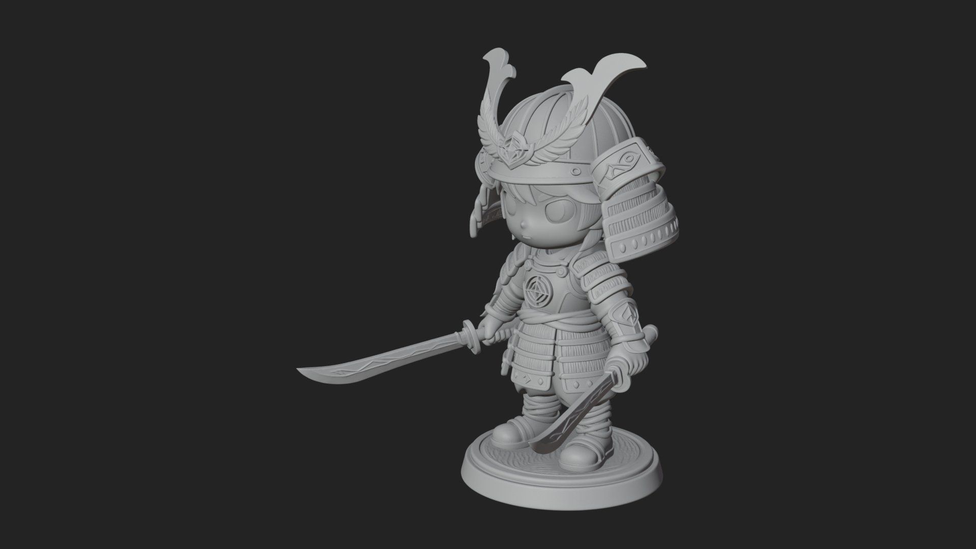Chibi Samurai Warrior Statue Design 5 3D Print Model 3D Model