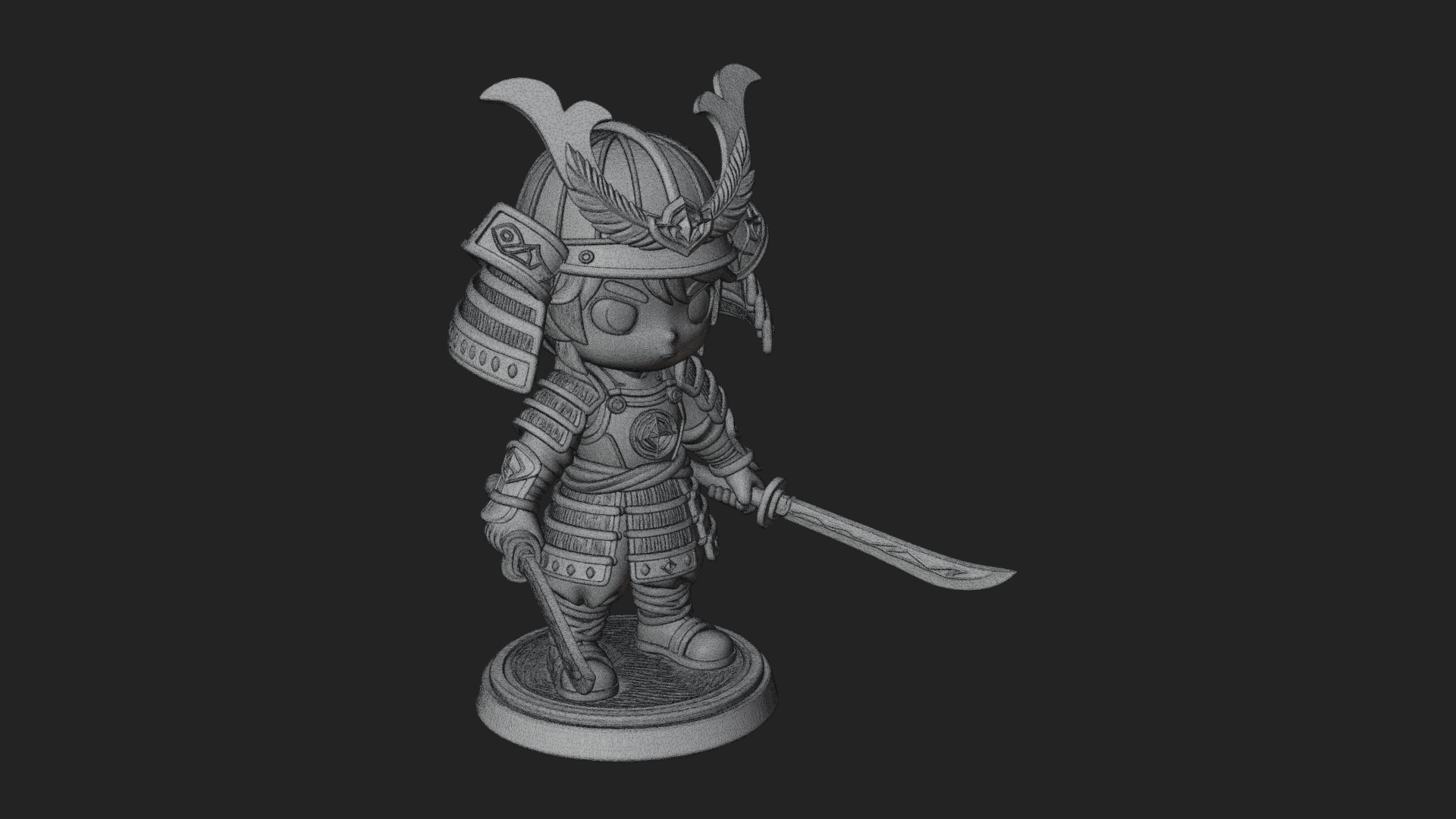 Chibi Samurai Warrior Statue Design 5 3D Print Model 3D Model