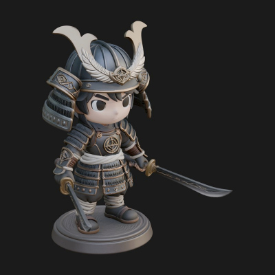 Chibi Samurai Warrior Statue Design 5 3D Print Model