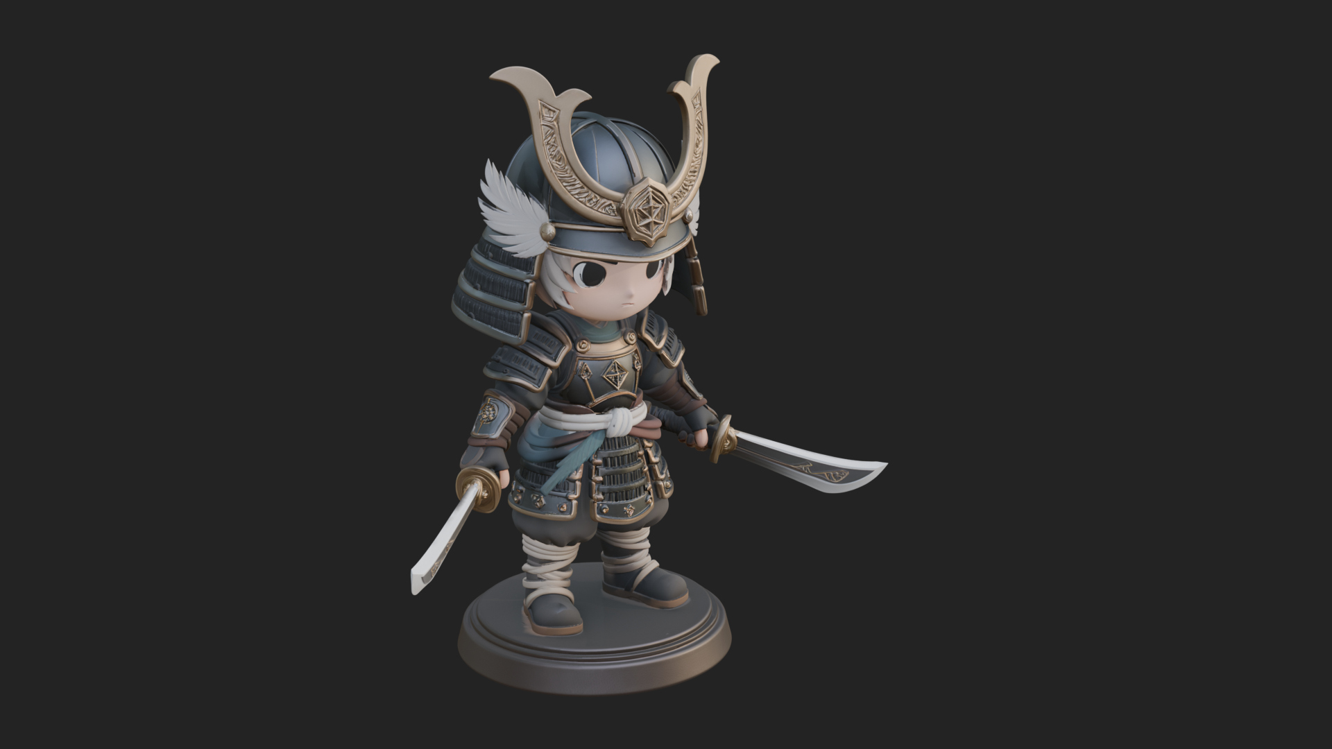 Chibi Samurai Warrior Statue Design 6 3D Print Model 3D Model
