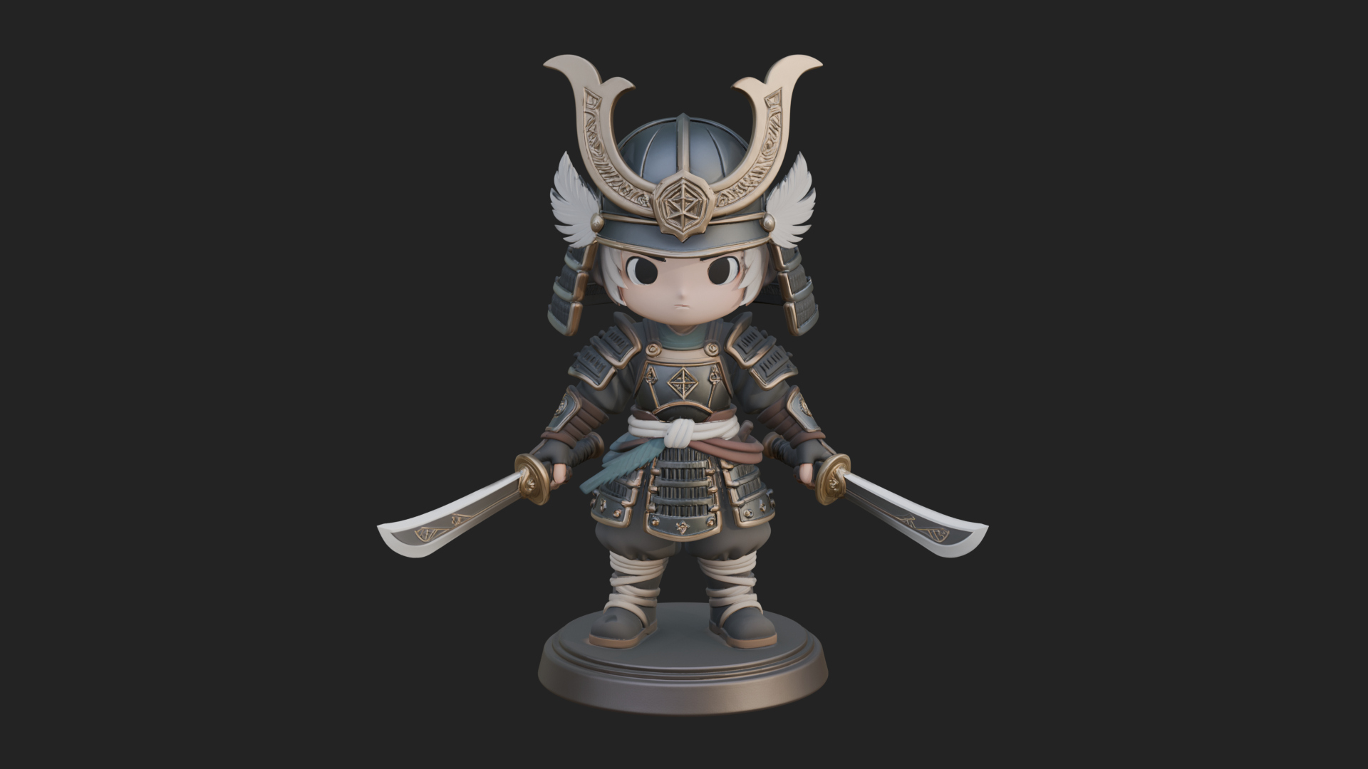 Chibi Samurai Warrior Statue Design 6 3D Print Model 3D Model