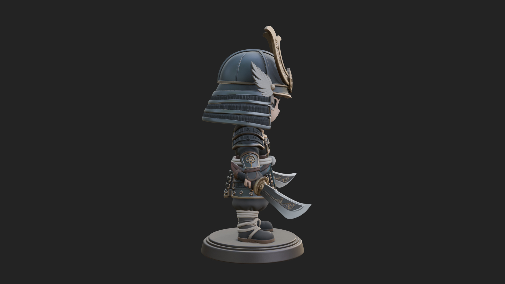Chibi Samurai Warrior Statue Design 6 3D Print Model 3D Model