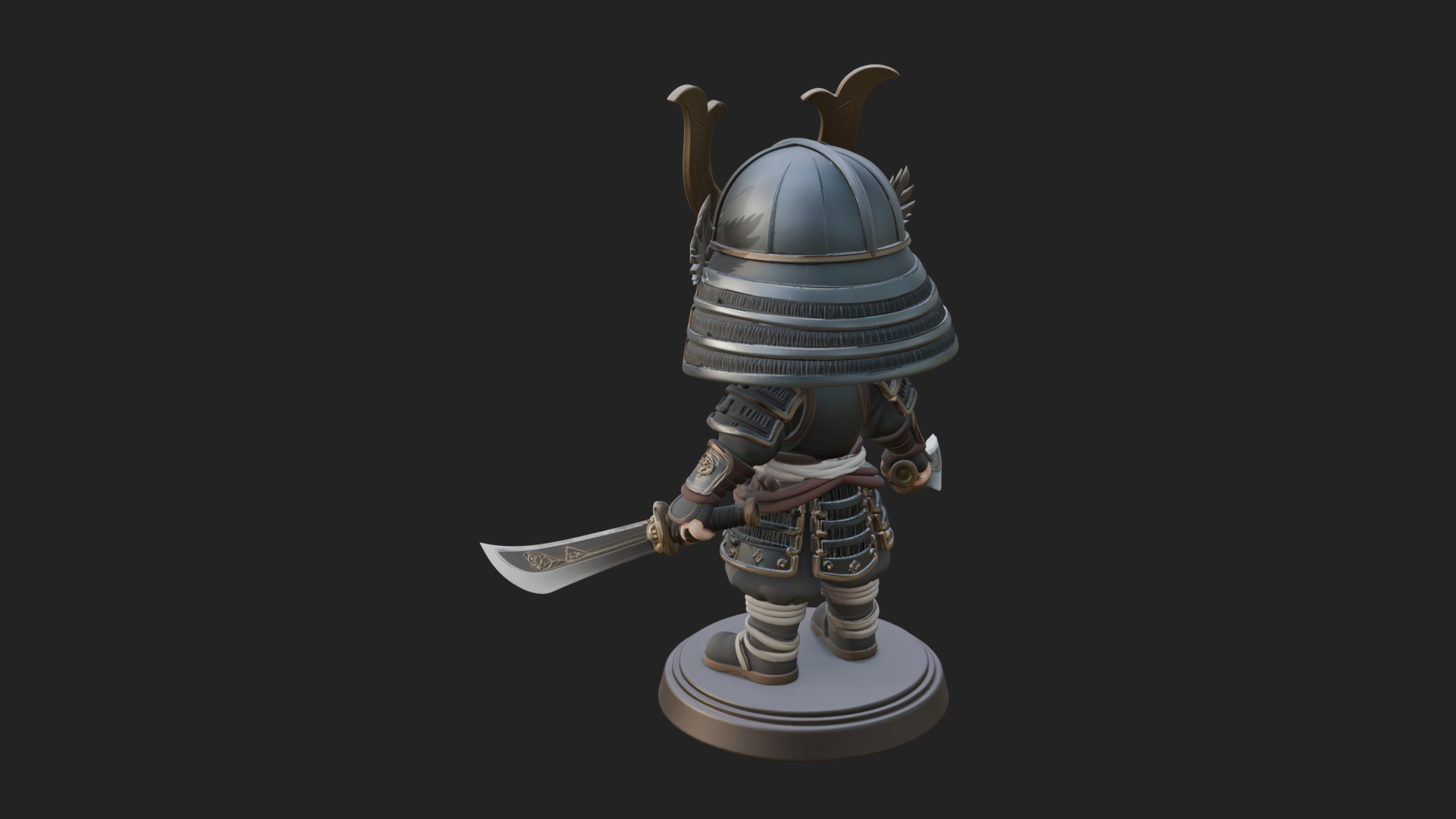 Chibi Samurai Warrior Statue Design 6 3D Print Model 3D Model