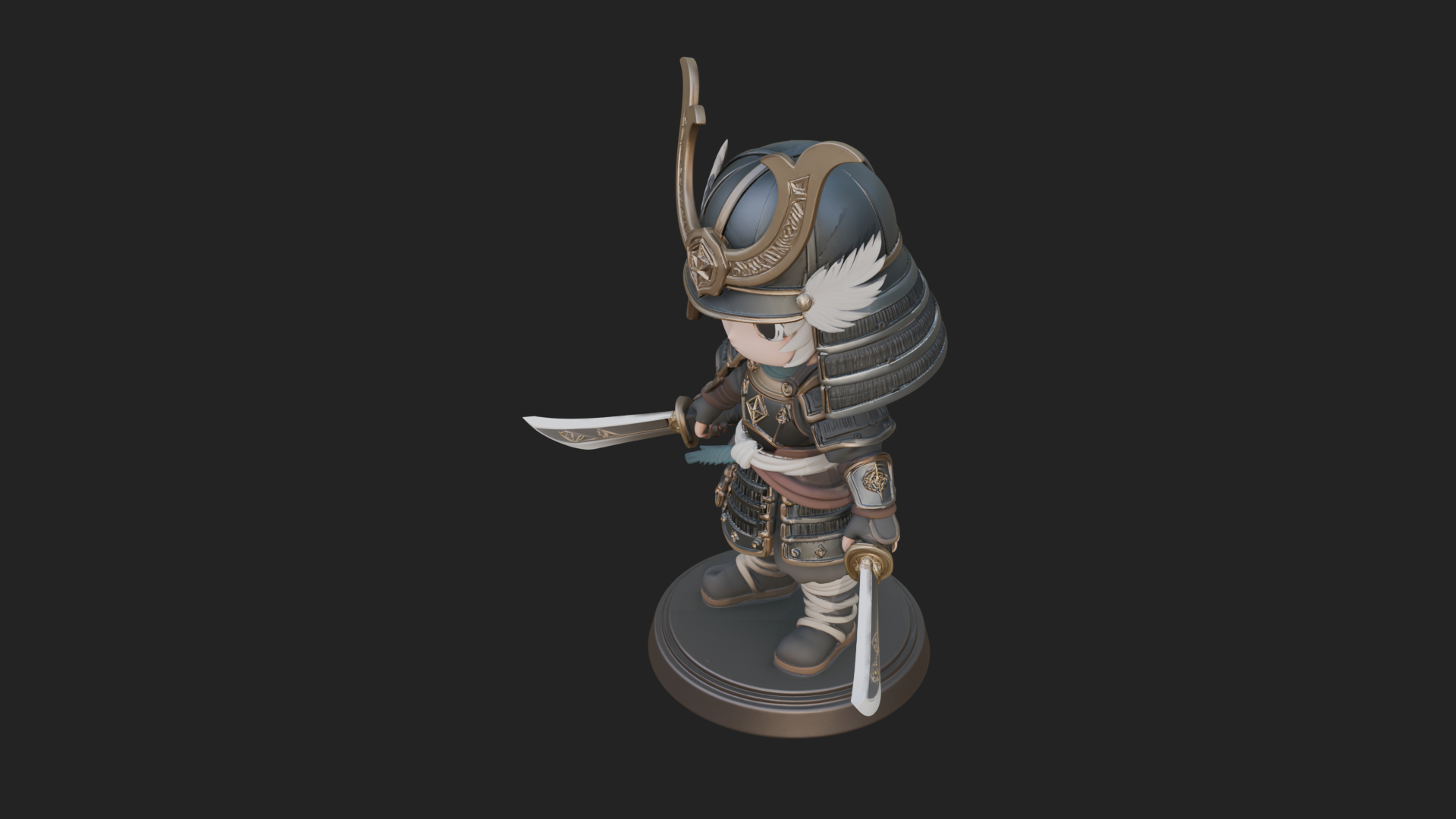 Chibi Samurai Warrior Statue Design 6 3D Print Model 3D Model