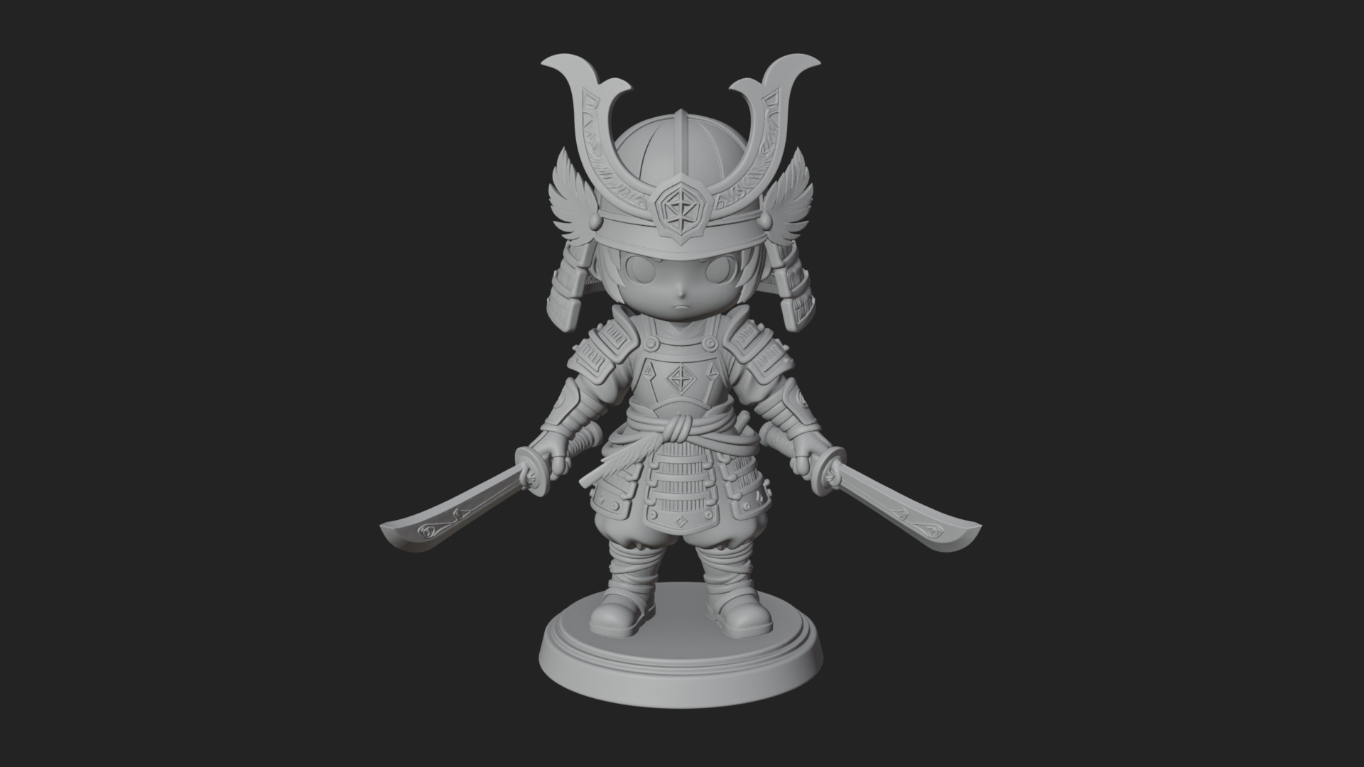 Chibi Samurai Warrior Statue Design 6 3D Print Model 3D Model