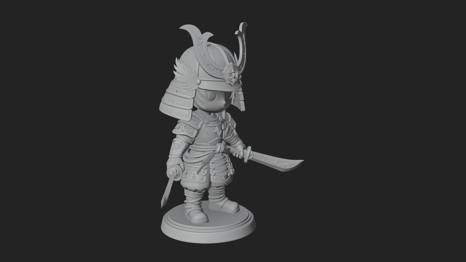 Chibi Samurai Warrior Statue Design 6 3D Print Model 3D Model