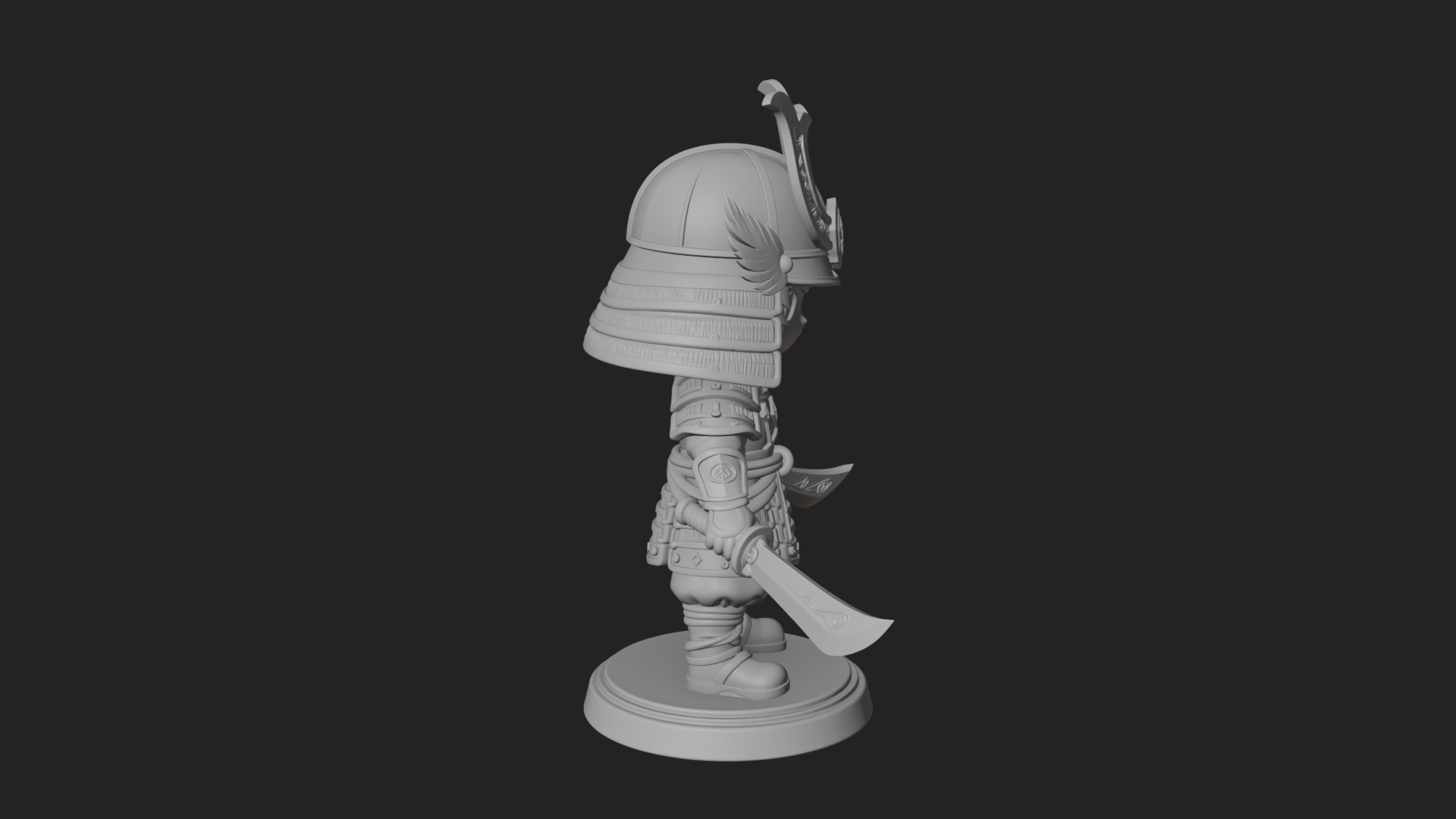 Chibi Samurai Warrior Statue Design 6 3D Print Model 3D Model