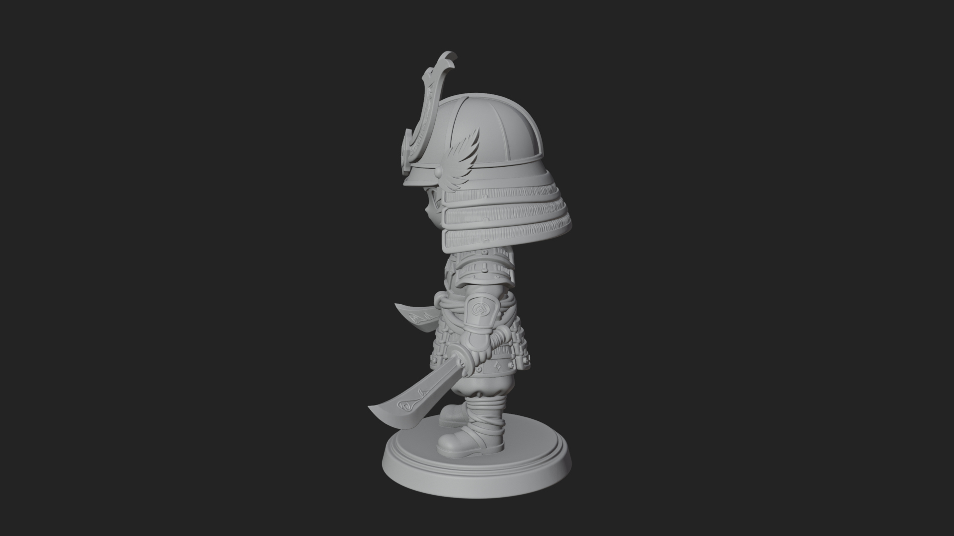 Chibi Samurai Warrior Statue Design 6 3D Print Model 3D Model
