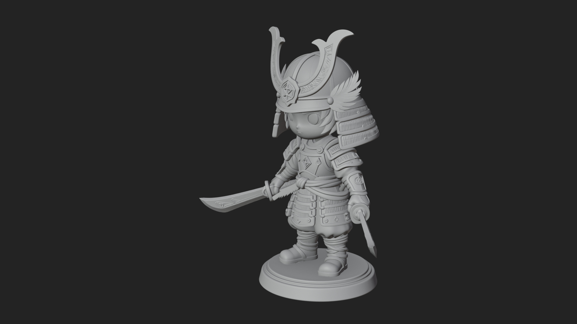 Chibi Samurai Warrior Statue Design 6 3D Print Model 3D Model