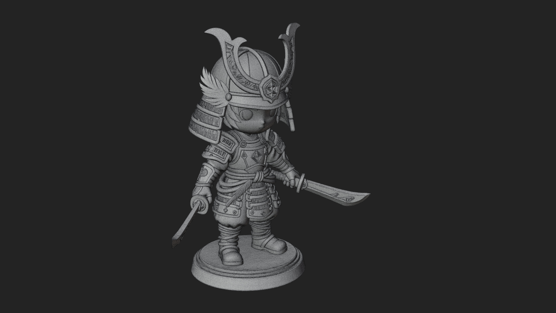 Chibi Samurai Warrior Statue Design 6 3D Print Model 3D Model