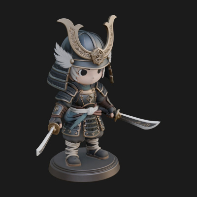 Chibi Samurai Warrior Statue Design 6 3D Print Model