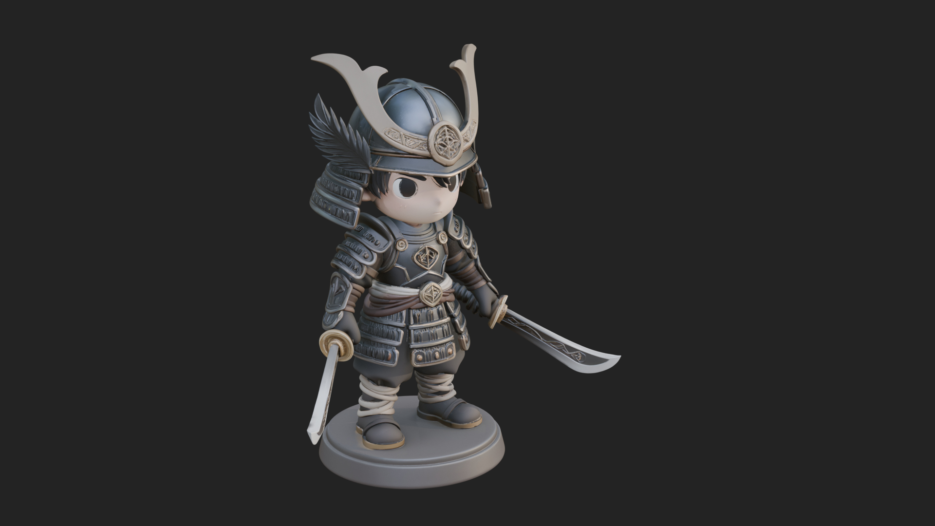 Chibi Samurai Warrior Statue Design 7 3D Print Model 3D Model