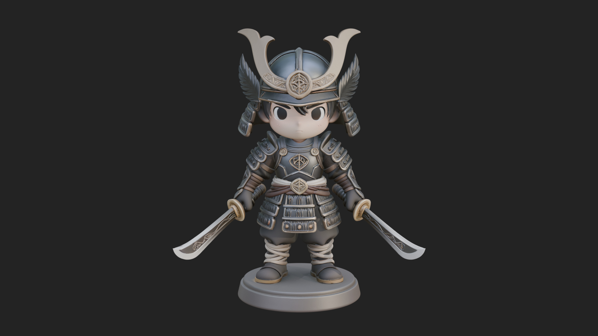 Chibi Samurai Warrior Statue Design 7 3D Print Model 3D Model