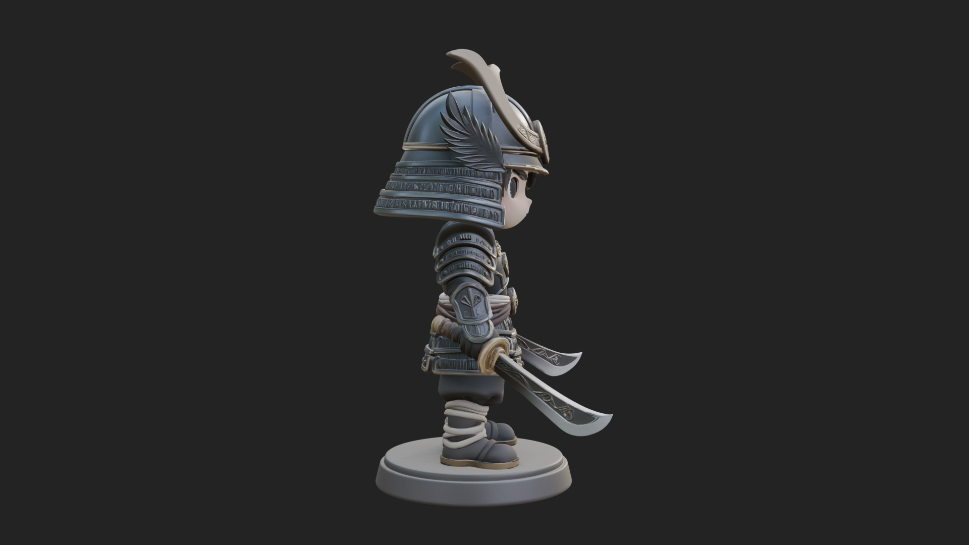 Chibi Samurai Warrior Statue Design 7 3D Print Model 3D Model