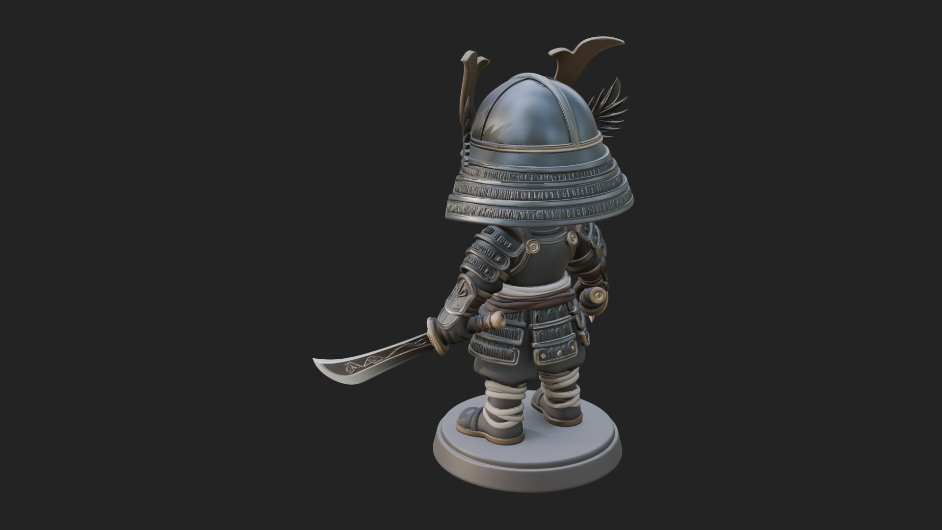 Chibi Samurai Warrior Statue Design 7 3D Print Model 3D Model