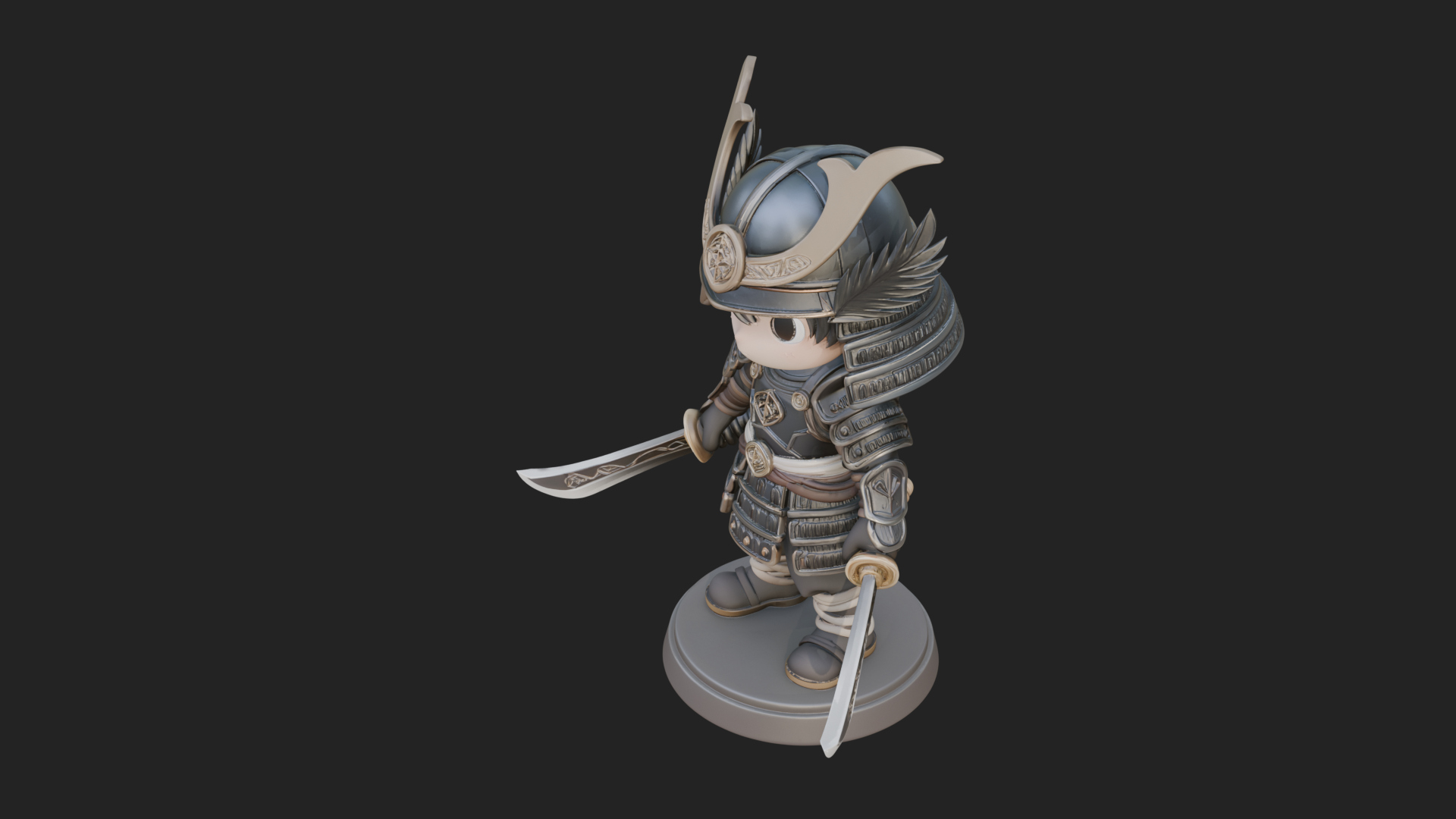 Chibi Samurai Warrior Statue Design 7 3D Print Model 3D Model
