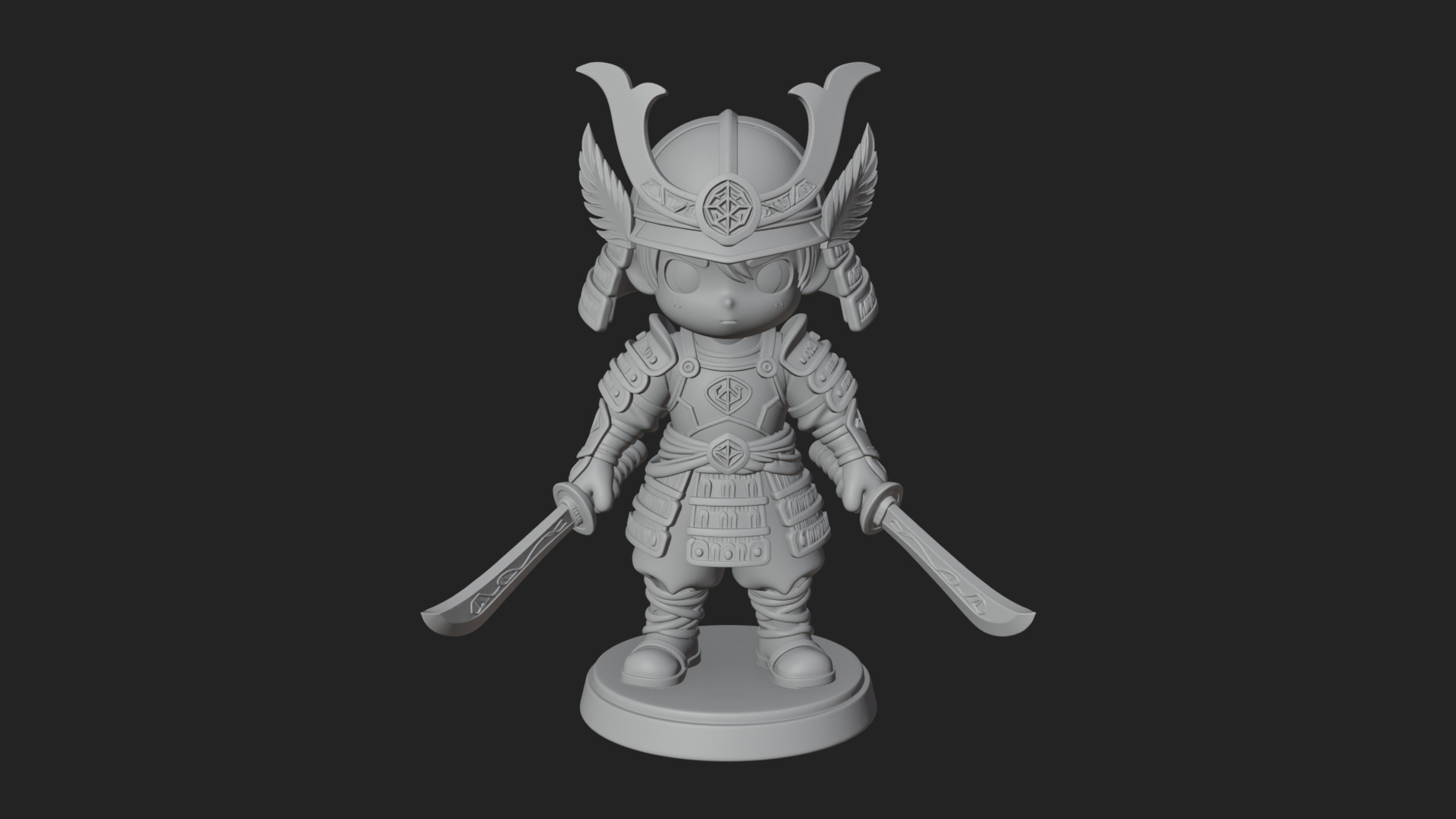 Chibi Samurai Warrior Statue Design 7 3D Print Model 3D Model