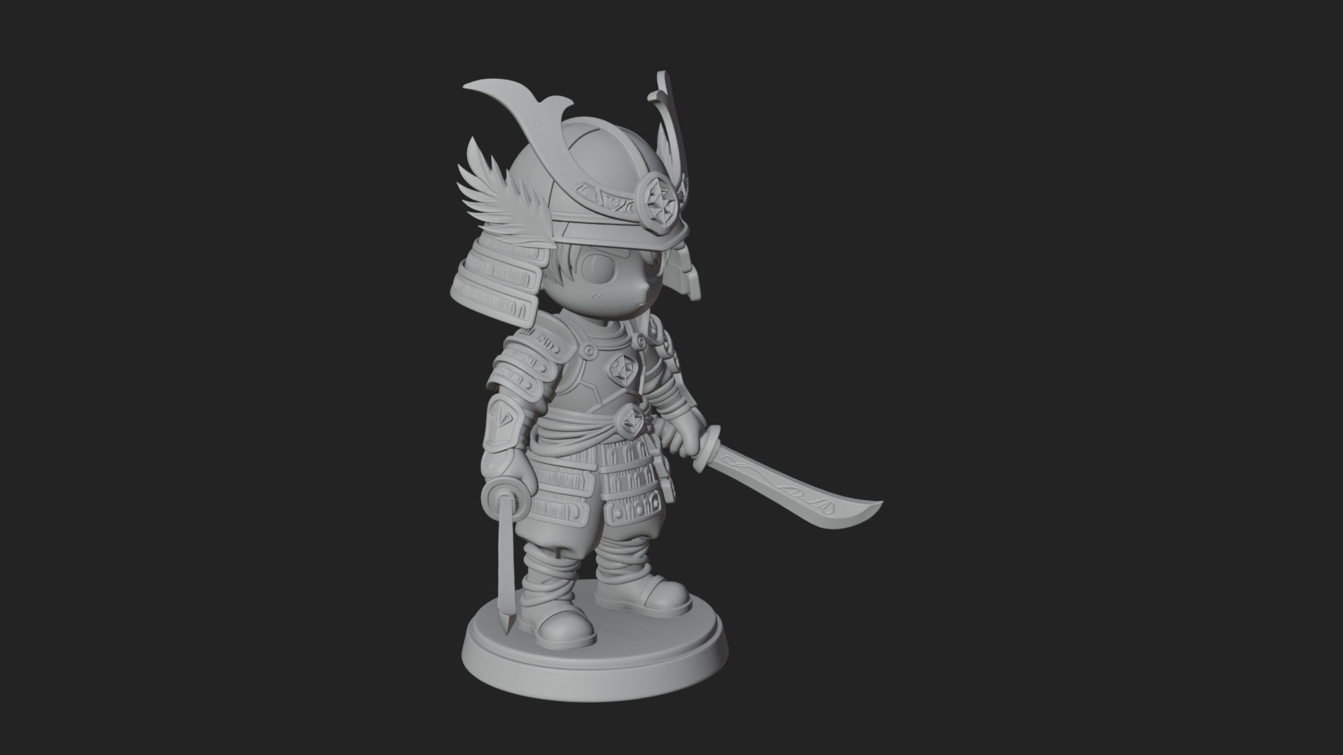 Chibi Samurai Warrior Statue Design 7 3D Print Model 3D Model