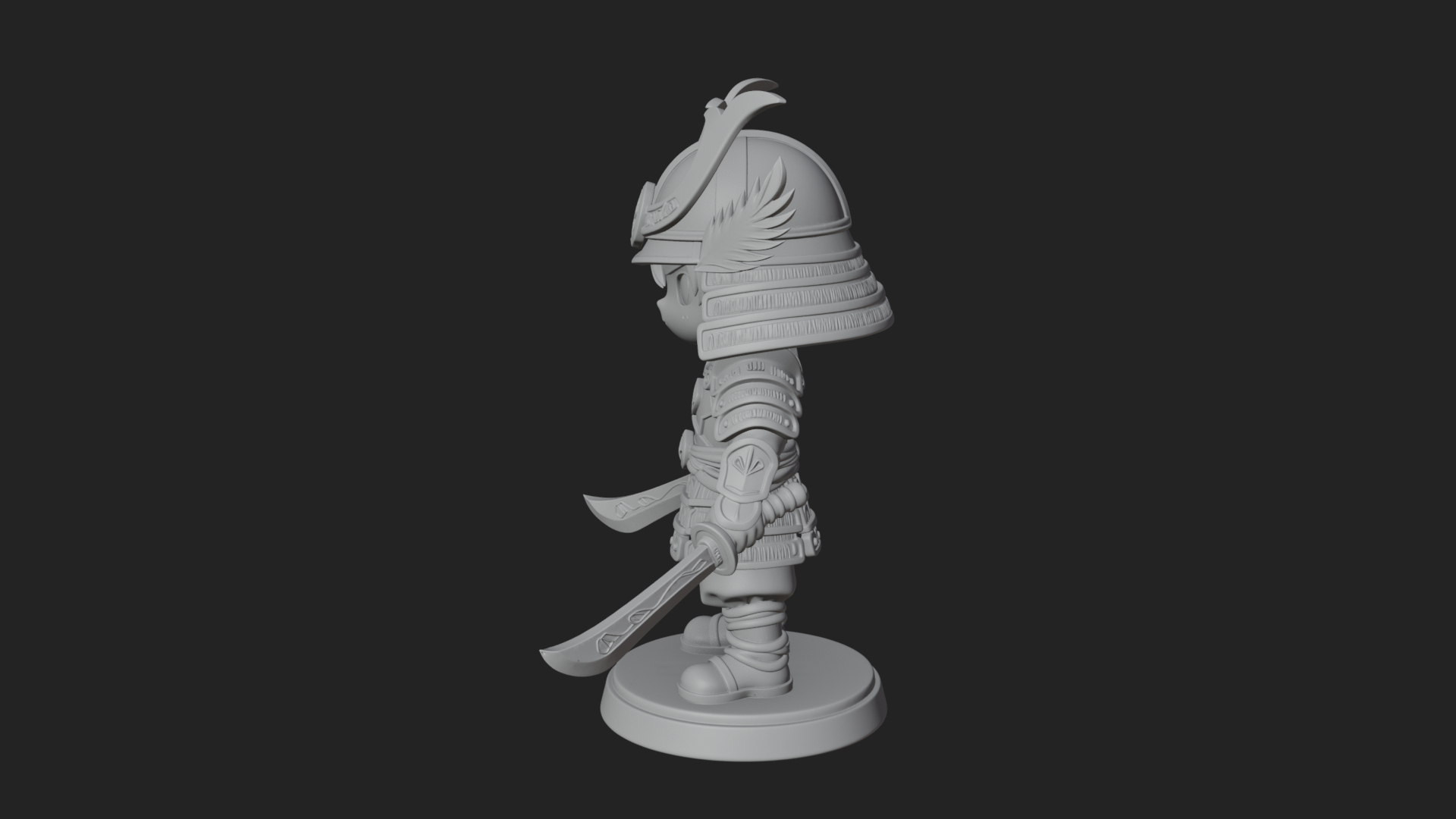 Chibi Samurai Warrior Statue Design 7 3D Print Model 3D Model