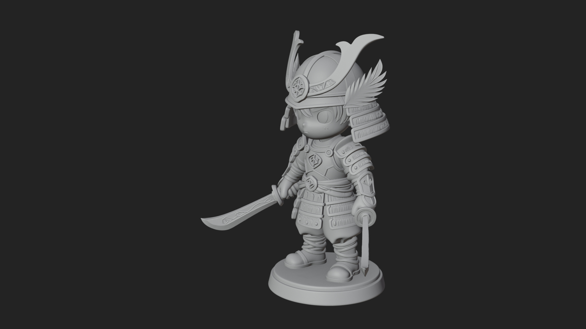 Chibi Samurai Warrior Statue Design 7 3D Print Model 3D Model