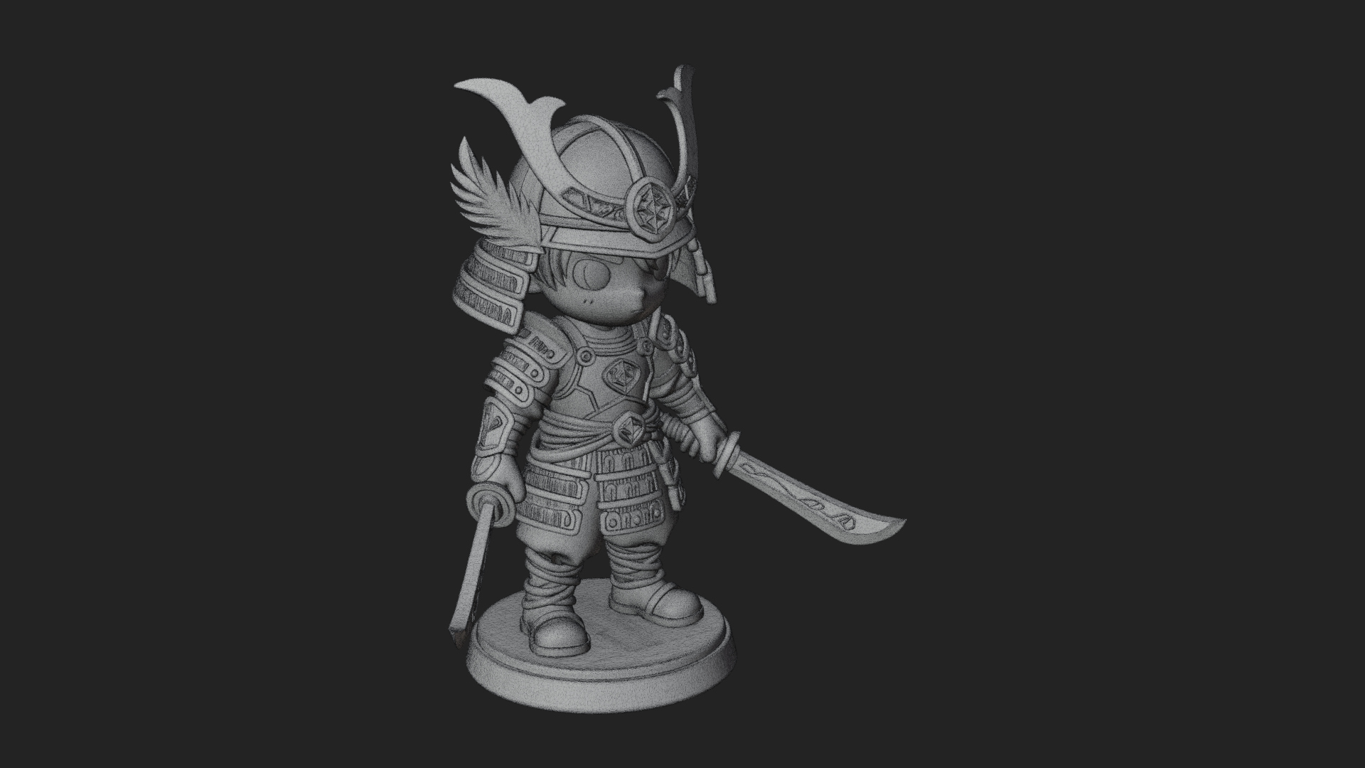 Chibi Samurai Warrior Statue Design 7 3D Print Model 3D Model