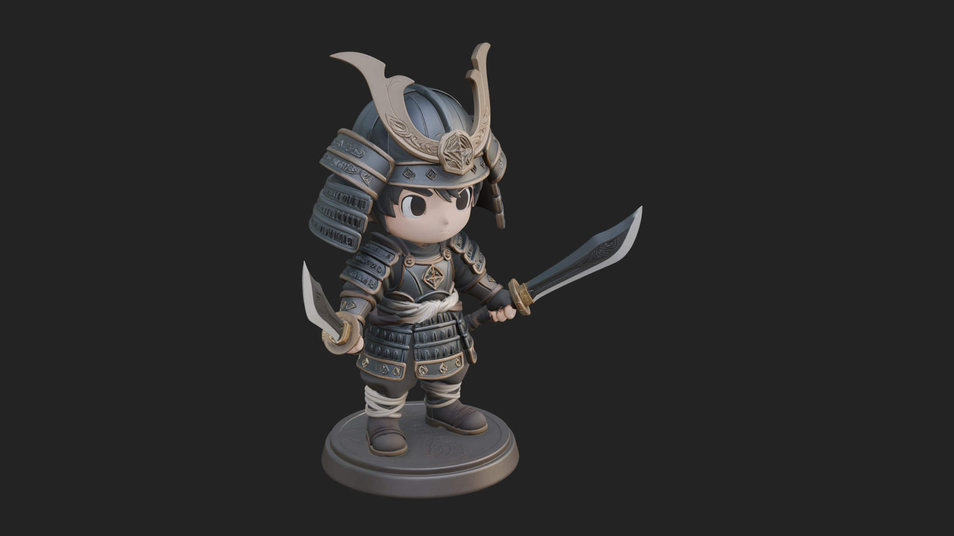 Chibi Samurai Warrior Statue Design 8 3D Print Model 3D Model