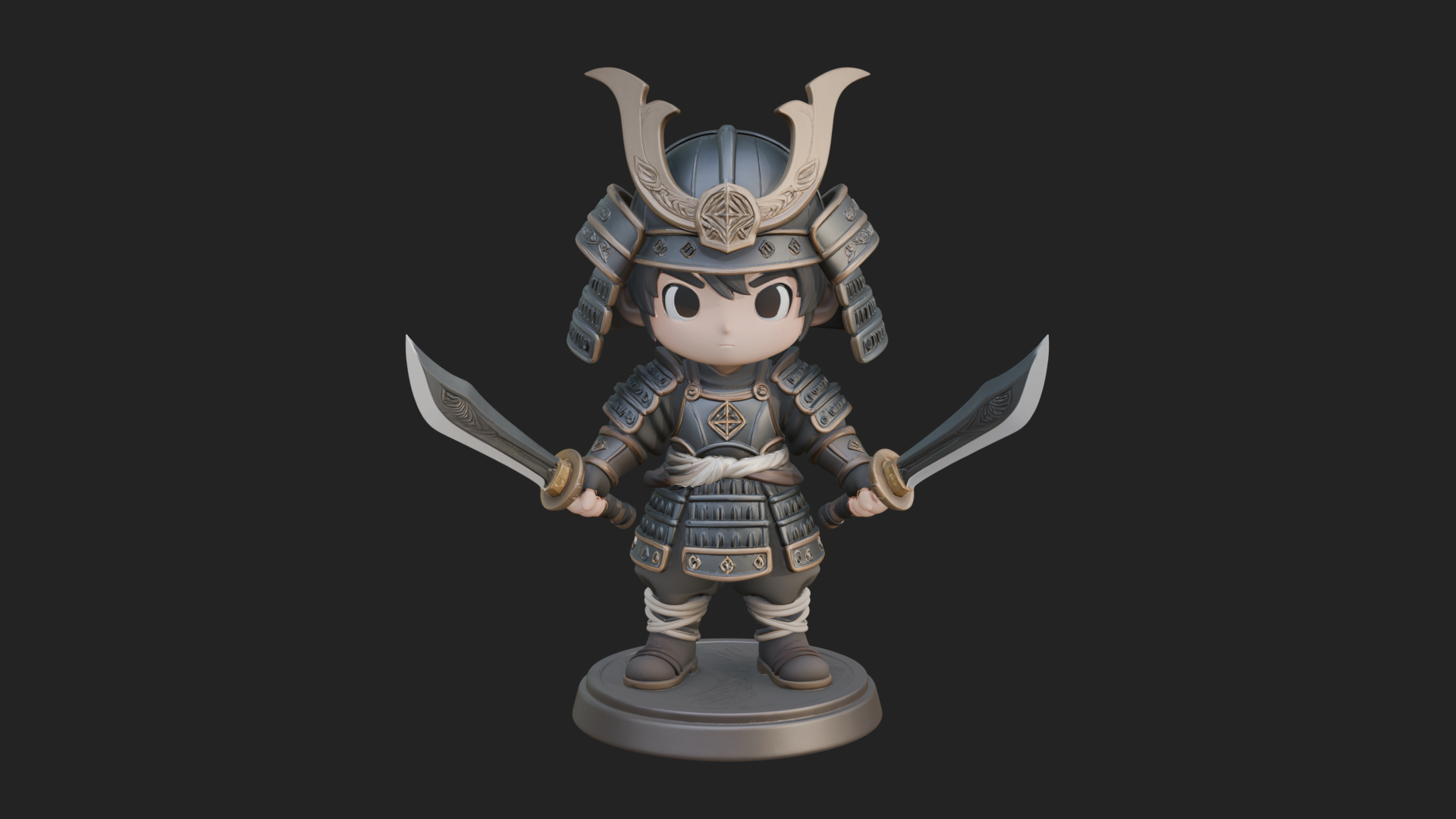 Chibi Samurai Warrior Statue Design 8 3D Print Model 3D Model