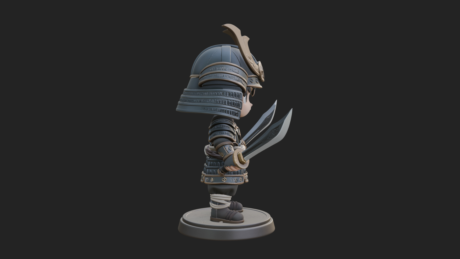 Chibi Samurai Warrior Statue Design 8 3D Print Model 3D Model