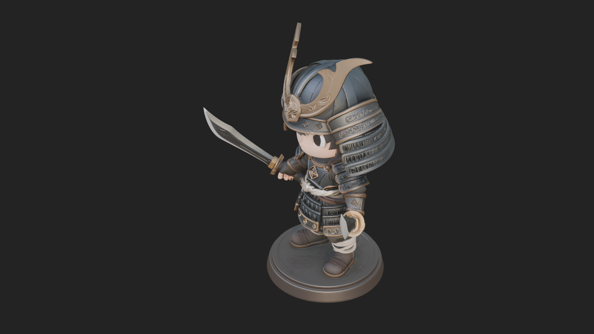 Chibi Samurai Warrior Statue Design 8 3D Print Model 3D Model