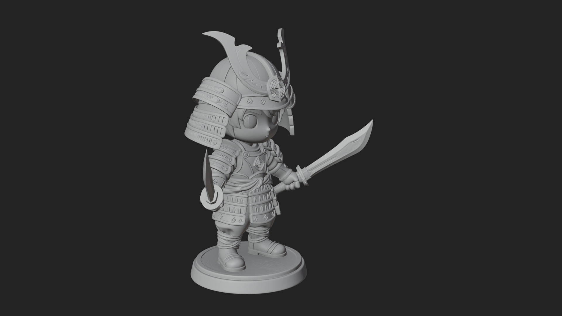Chibi Samurai Warrior Statue Design 8 3D Print Model 3D Model