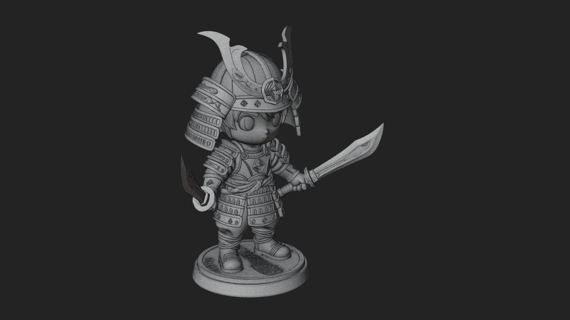 Chibi Samurai Warrior Statue Design 8 3D Print Model 3D Model