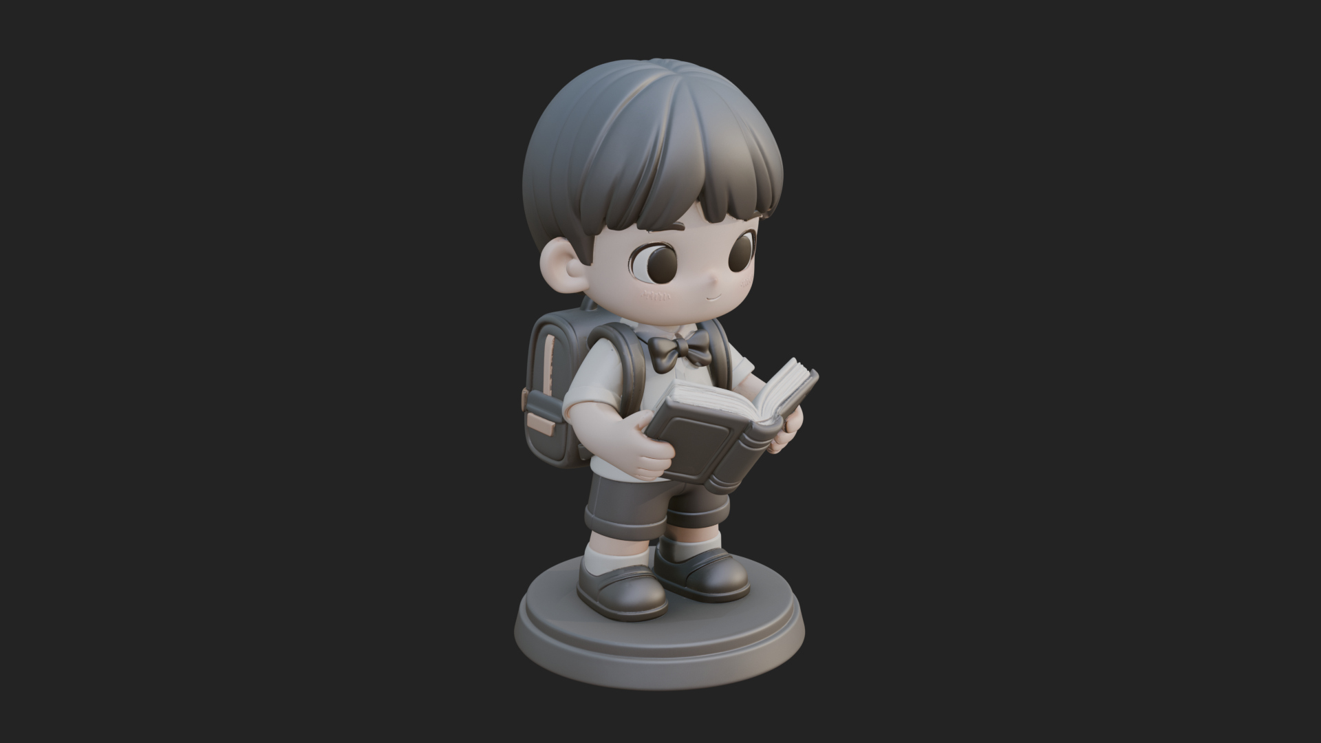 Chibi School Boy with Book Statue Design 1 3D Print Model 3D Model