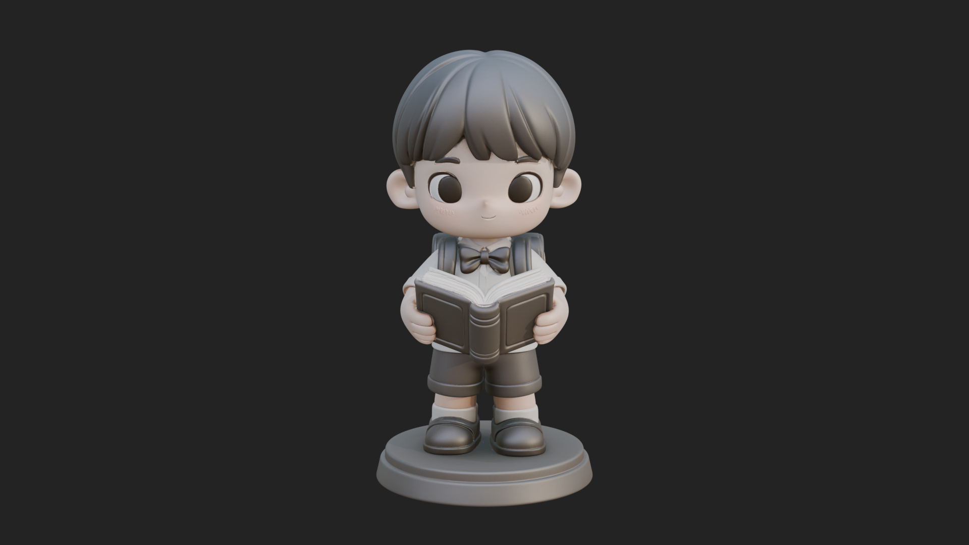 Chibi School Boy with Book Statue Design 1 3D Print Model 3D Model