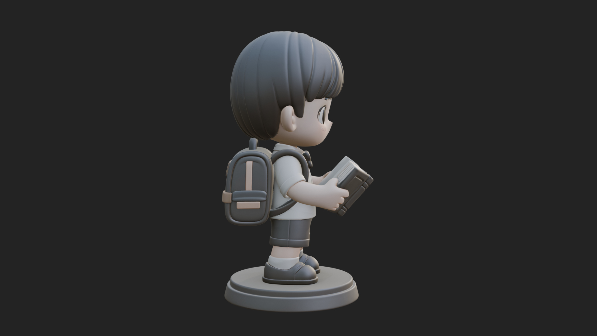 Chibi School Boy with Book Statue Design 1 3D Print Model 3D Model