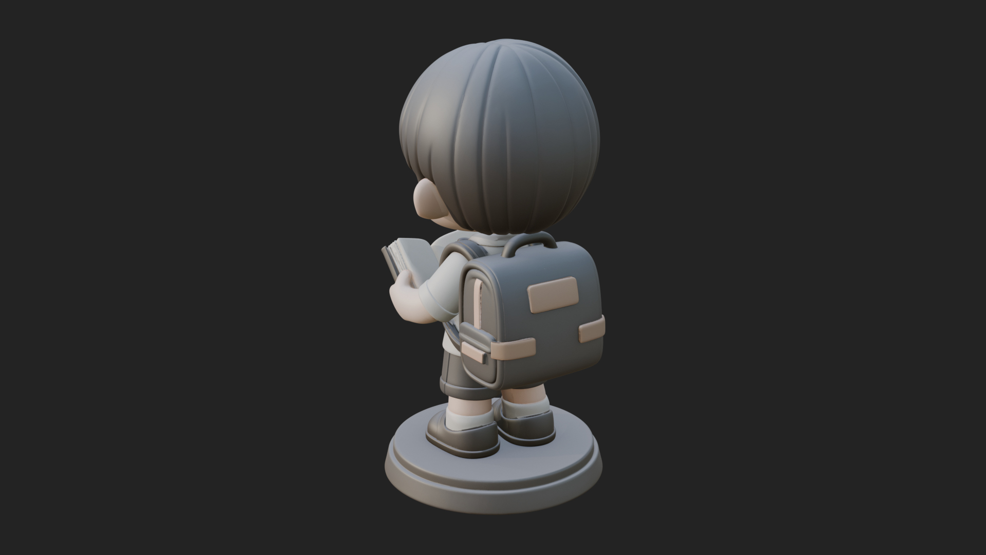 Chibi School Boy with Book Statue Design 1 3D Print Model 3D Model