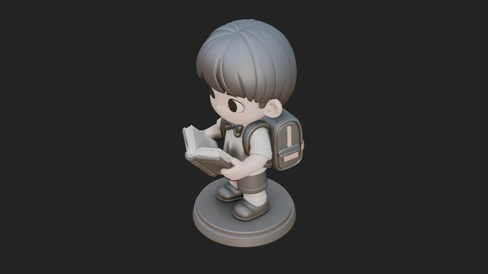 Chibi School Boy with Book Statue Design 1 3D Print Model 3D Model