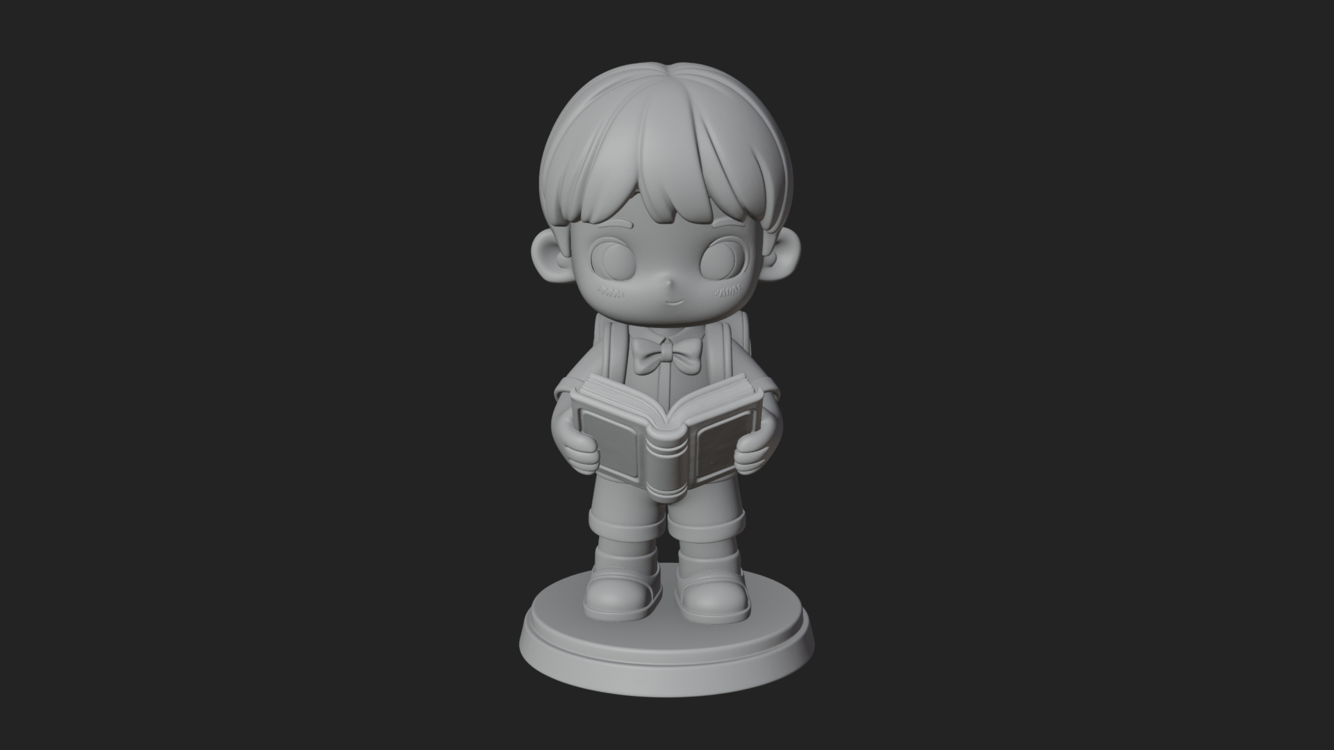 Chibi School Boy with Book Statue Design 1 3D Print Model 3D Model
