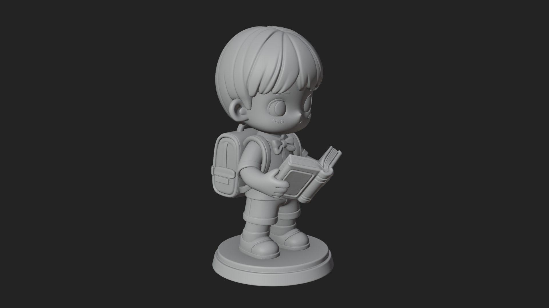 Chibi School Boy with Book Statue Design 1 3D Print Model 3D Model