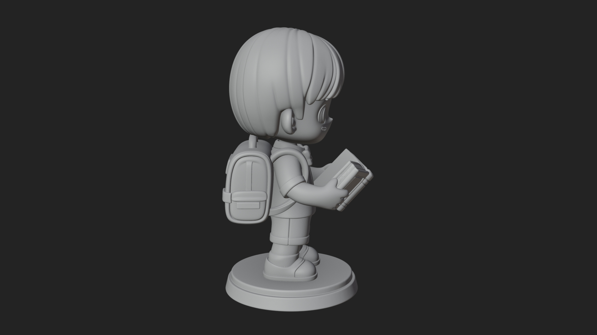 Chibi School Boy with Book Statue Design 1 3D Print Model 3D Model