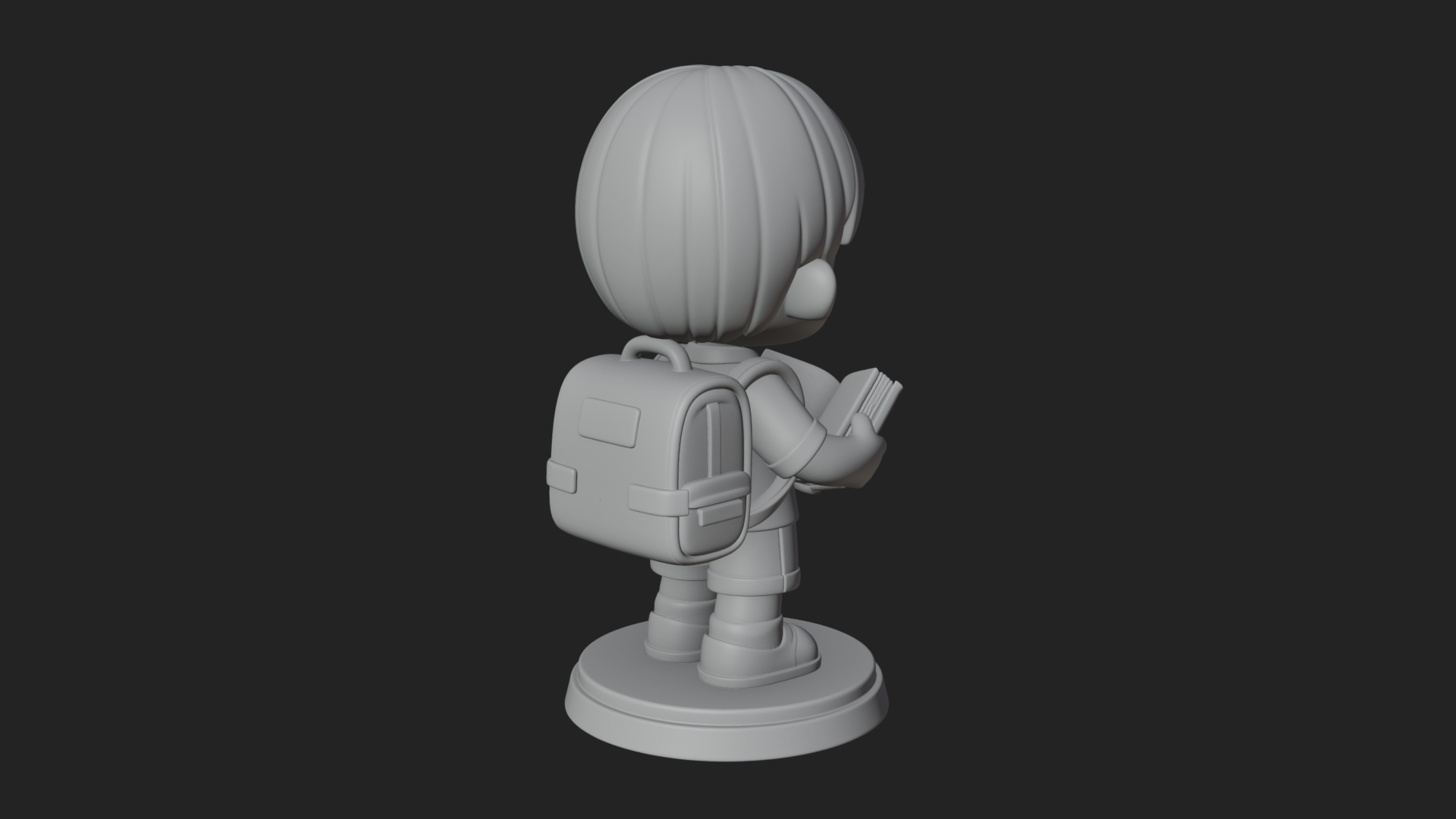 Chibi School Boy with Book Statue Design 1 3D Print Model 3D Model